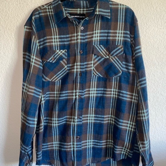 Molokai surf flannel plaid mens chore button down long sleeve shirt Large soft - Picture 1 of 7